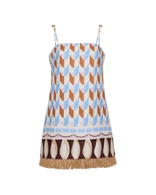 Cara Cara White Valencia Fringe-Trim Mini Dress