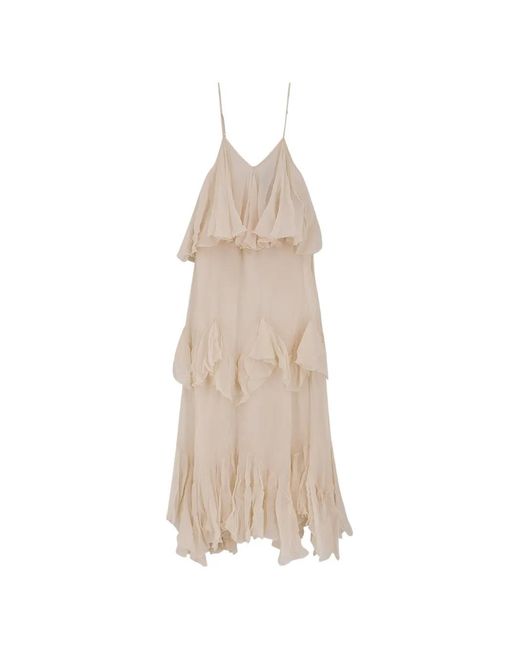 Mes Demoiselles Natural Calimera Ruffled V-Neck Maxi Dress