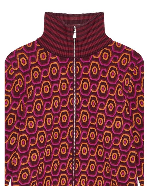 Maliparmi Red Geometric-Pattern Zip-Up Cardigan