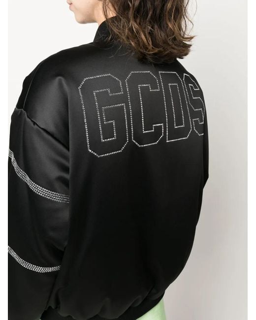 Gcds Black Bling Logo-Embellished Bomber Jacket