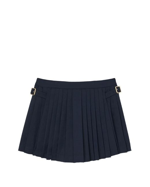 Sandro Blue Buckle Accent Pleated Skort