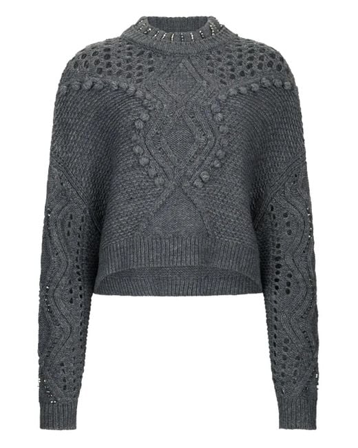 Liu Jo Gray Verzierter Pullover in Lochstrick