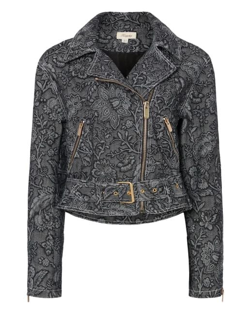 Temperley London Gray Floral-Print Belted Biker Jacket