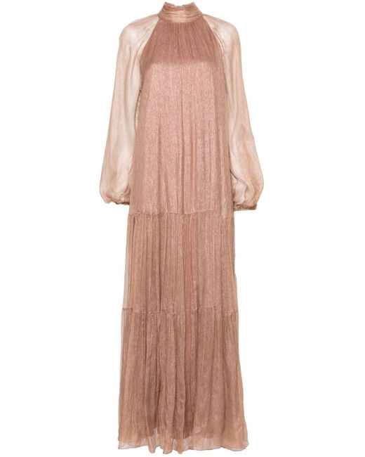 Nissa Pink Lamé Silk Maxi Dress