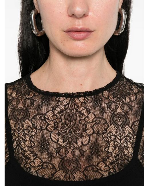 PAULINE DUJANCOURT Black Lace Long-Sleeve Top
