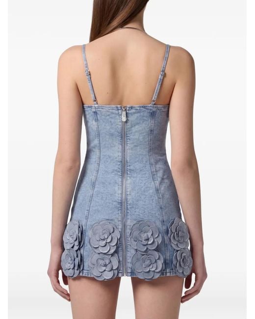 Philipp Plein Blue Denim Mini Dress Roses Strass