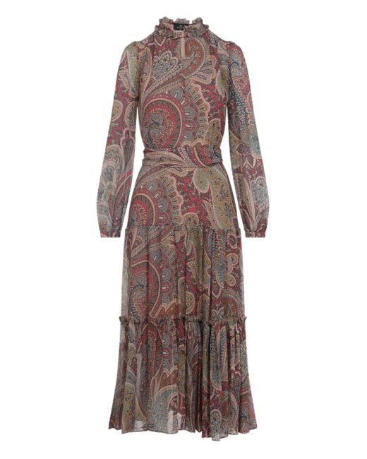 Etro Maxi-Jurk Met Paisley-Print En Ruches in het Brown