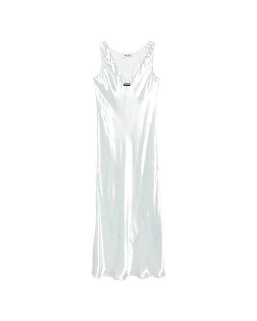 Miu Miu White Logo-Patch Satin Maxi Dress