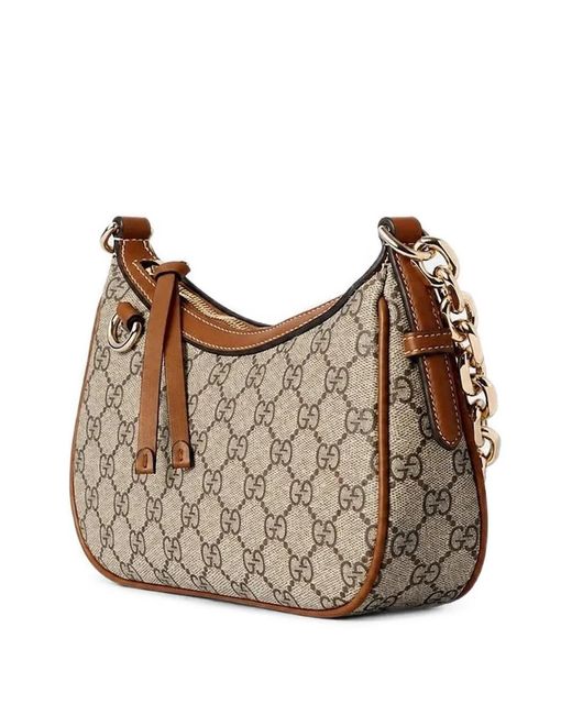 Gucci Brown Gg Emblem Monogram-Print Shoulder Bag