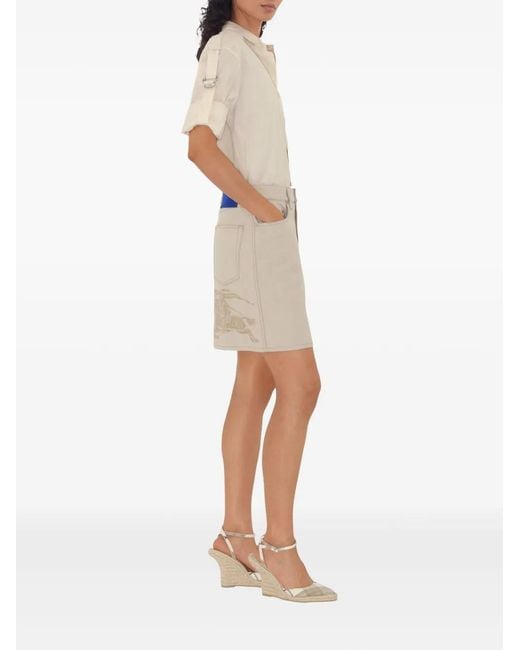 Burberry White Logo-Embroidered Silk Shirt