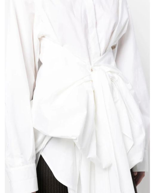 Quira White Draped-Detail Cotton Shirt