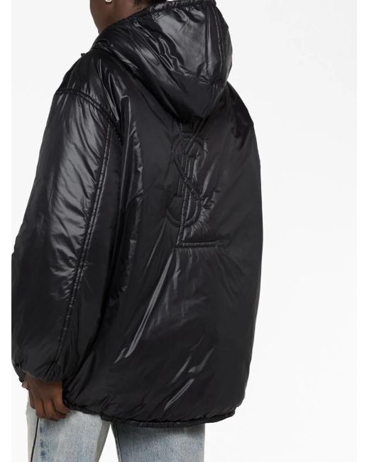 Saint Laurent Black Cassandre Padded Hooded Jacket