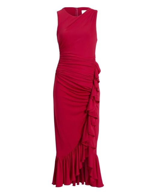 Cinq À Sept Red Fatima Sleeveless Ruffled Midi Dress