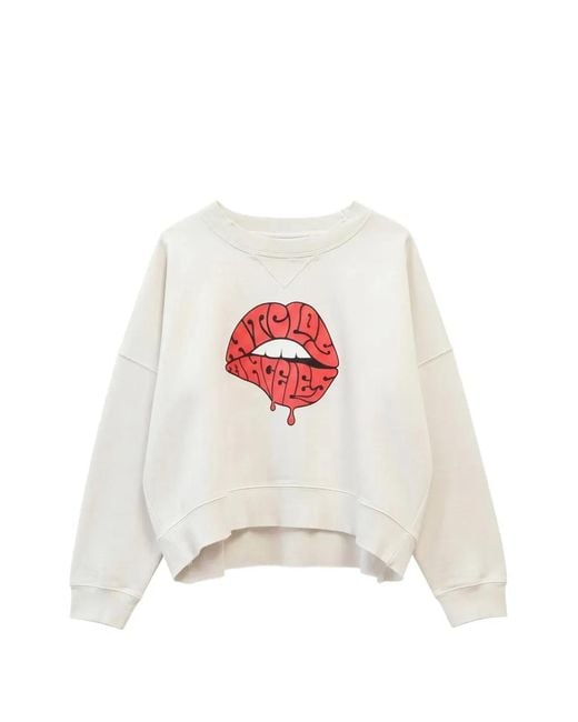 HTC White Lip-Print Studded Sweatshirt