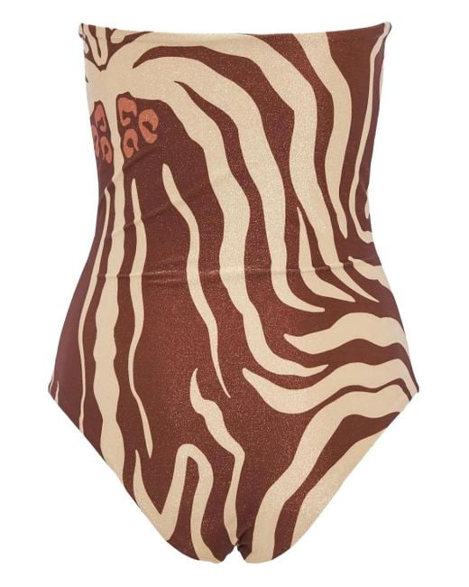 Johanna Ortiz Brown Zebra-Print Strapless Swimsuit