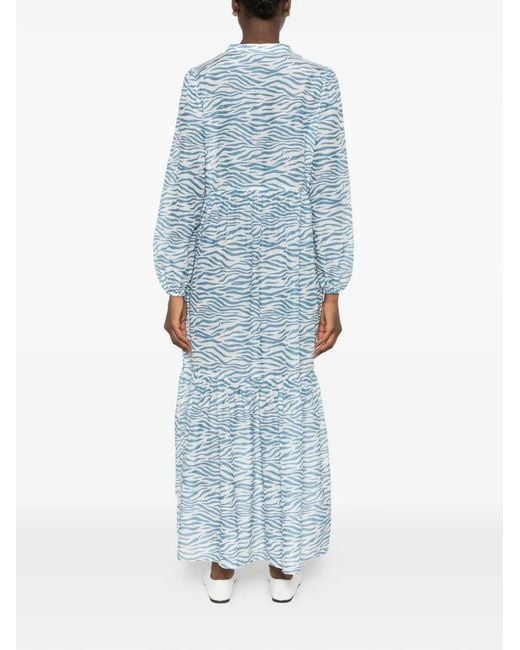 Mc2 Saint Barth Blue Sylvia Zebra-Print Maxi Dress