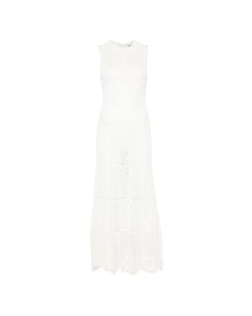 Erdem White Crochet-Knit Flared Dress