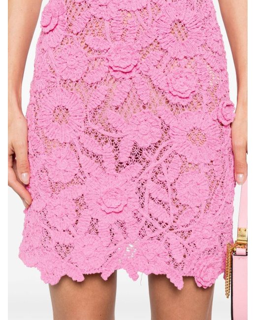 Blumarine Pink Floral Crochet-knit Dress