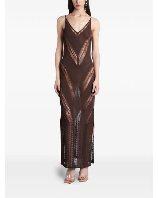 Cult Gaia Brown Elza Pointelle-Knit Side-Slit Maxi Dress