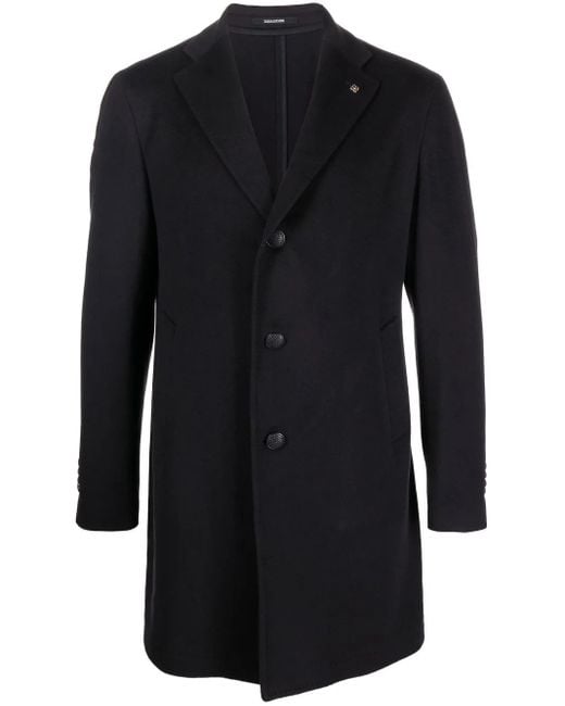 Tagliatore Black Single-Breasted Cashmere Coat for men