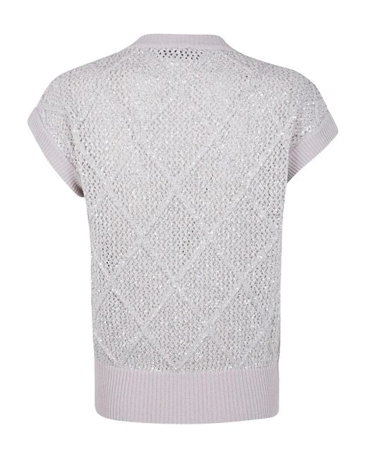 D.exterior Gray Sequin-Embellished Short-Sleeved Sweater