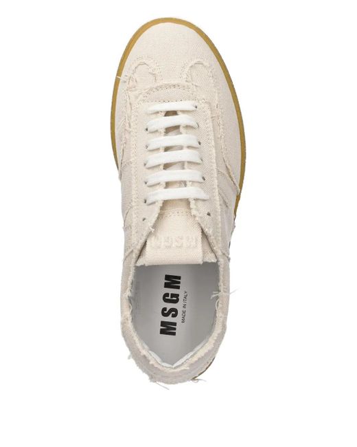 MSGM White Frayed-Detail Sneakers
