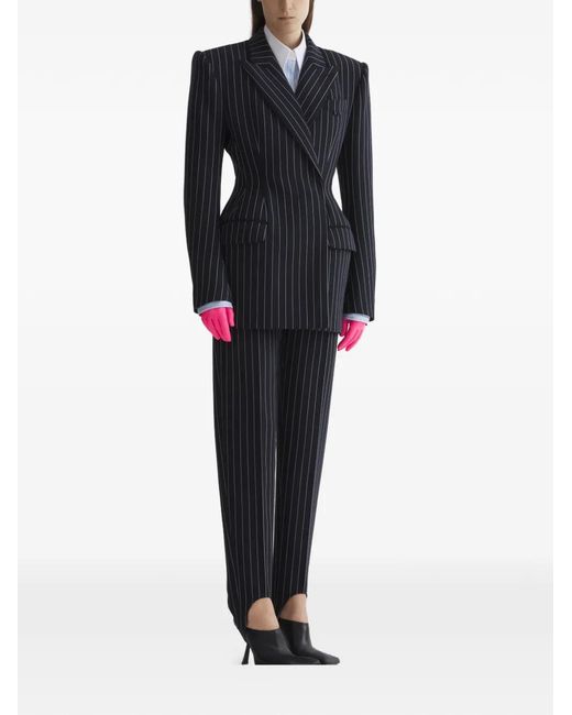 Mugler Blue Pinstripe Double-Breasted Jacket
