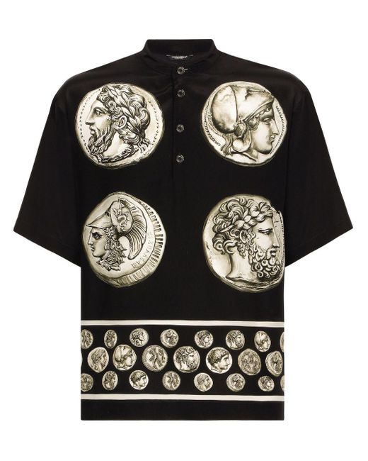Dolce & Gabbana Black Coin-print Silk T-shirt for men