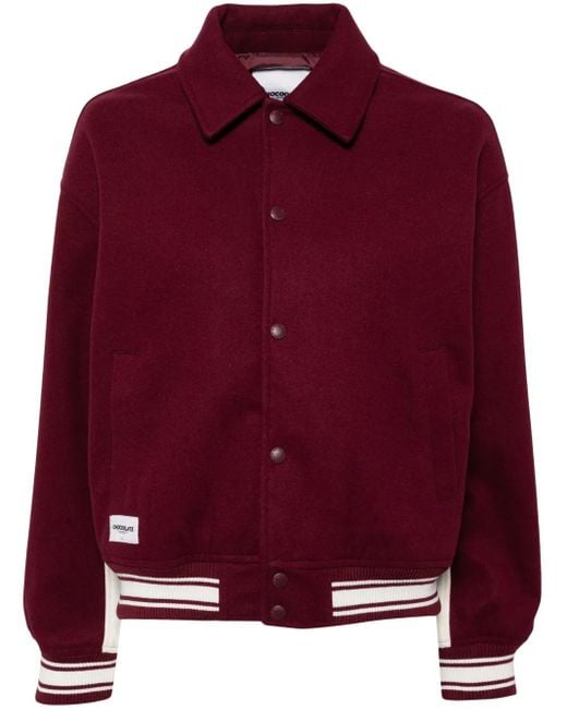 Chocoolate Red Button-Up Bomber Jacket