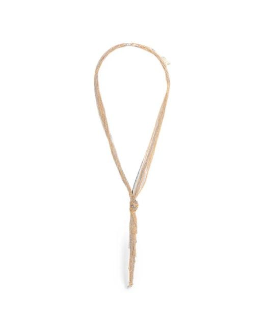 Patrizia Pepe White Fringe-Detail Chain Necklace