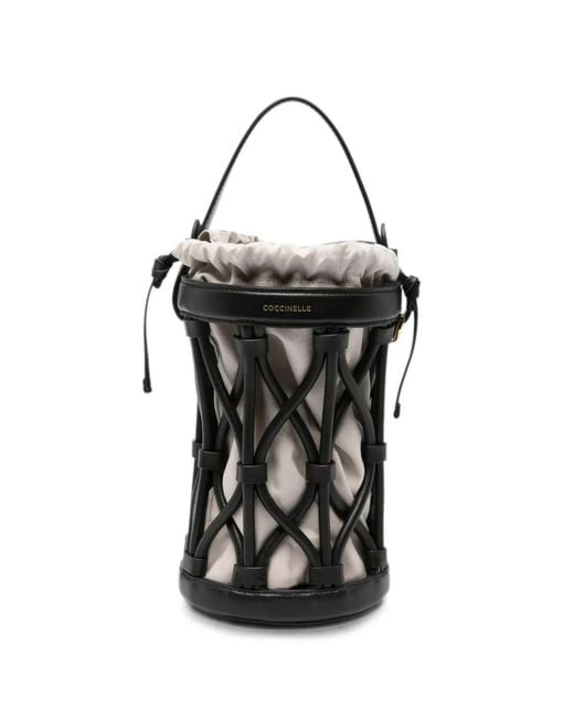 Coccinelle Black Small Koi Cage-Detail Bucket Bag