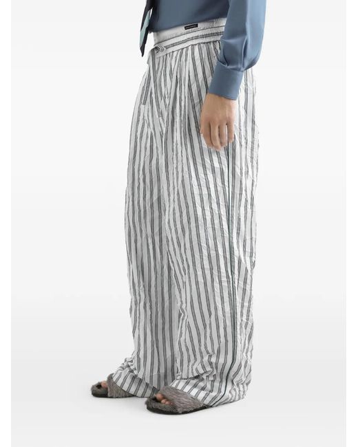 Dolce & Gabbana White Striped Drawstring Loungewear Trousers for men