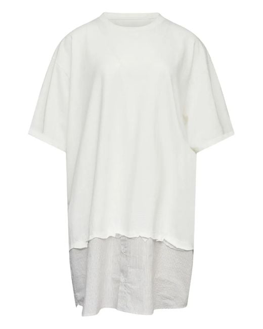 MM6 by Maison Margiela White Striped-Panel Mini T-Shirt Dress