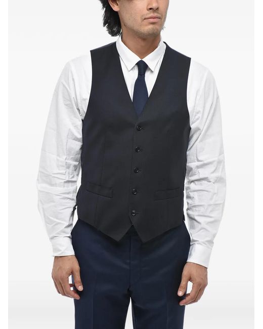 Corneliani Blue V-Neck Single-Breasted Waistcoat for men