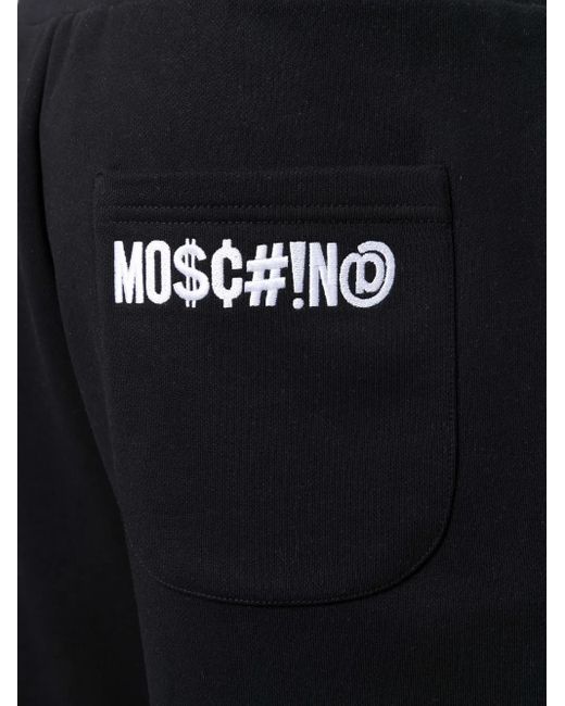 Moschino Black Embroidered-Logo Jogger Shorts for men