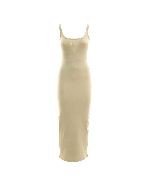 MARINE SERRE White Crescent Moon-Embroidered Ribbed Midi Dress