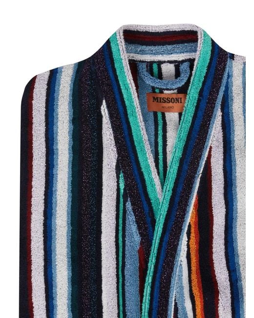 Missoni Blue Stripe-Pattern Cotton Bathrobe