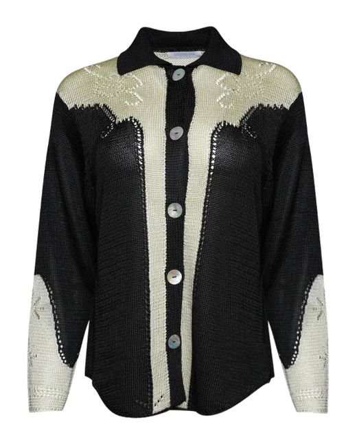 Calle Del Mar Black Pointelle-Knit Shirt