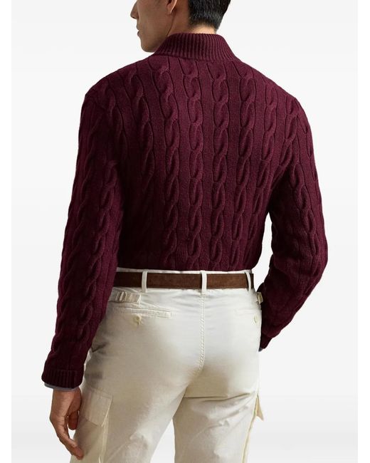 Ralph Lauren Red Cable-Knit Long-Sleeve Sweater for men
