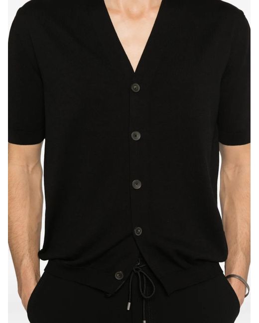 LUIGI GENTILE Black Short-Sleeved V-Neck Cardigan for men