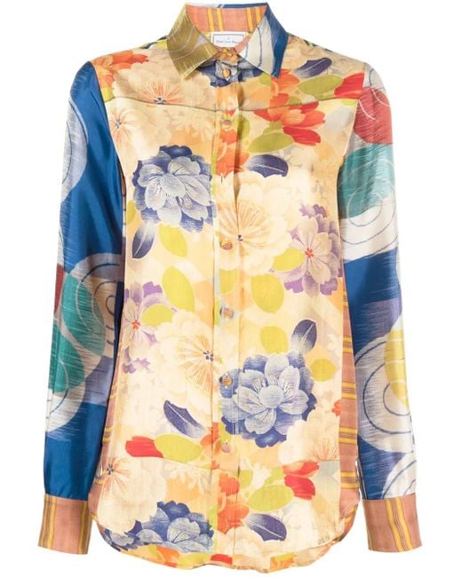Pierre Louis Mascia Orange Floral-Print Silk Shirt