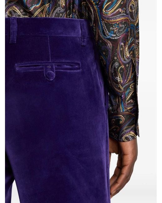 Etro Blue Stretch Velvet Tailored Trousers for men