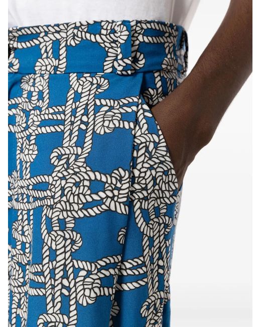 Amir Slama Blue Rope-Print Linen-Blend Trousers for men