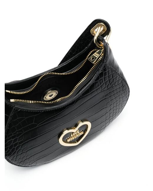 Love Moschino Black Logo-Lettering Crocodile-Effect Shoulder Bag