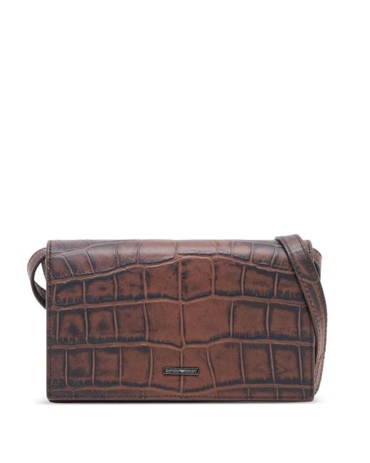 Bolso de hombro con efecto de piel de crocodilo Emporio Armani de hombre de color Brown