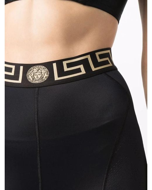 Versace Blue Greca Waistband Performance Leggings