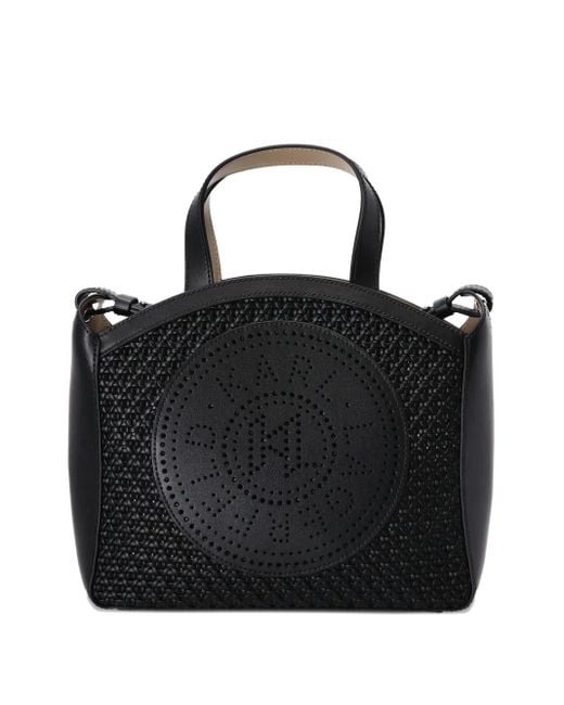 Karl Lagerfeld Black Small Perforated-Logo Tote Bag