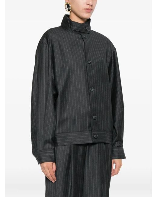 AYA MUSE Black Pinstriped Bomber Jacket