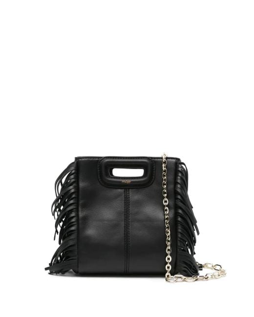 Bolso shopper de piel con flecos Maje de color Black