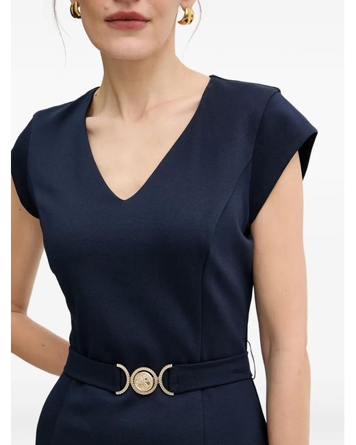 Guess Blue V-Neck Belted Mini Dress